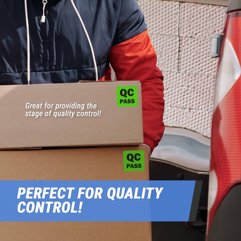 OfficeSmartLabels QC Pass Stickers - 2 x 2 inch Square in Fluorescent Green QC Pass Label for Quality Control in Production Line Warehouse Inventory Management Inspection Stickers - 300 Labels per Roll - Image 5